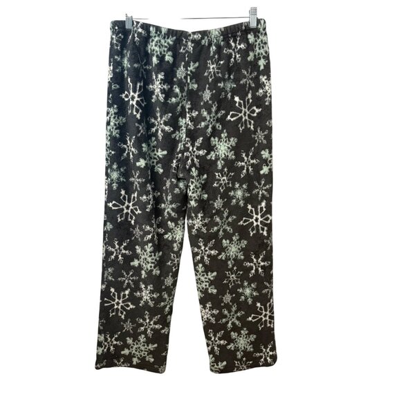 Snowflake Print Fleece Lounge Pants Womens Large Elastic Waist Gray & Mint Green - Picture 2 of 8